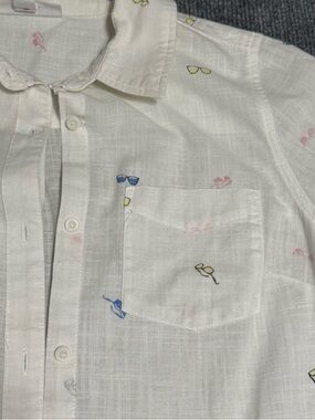 Westport Sunglasses Print Button Up Shirt White Cotton Summer Vacation Small S